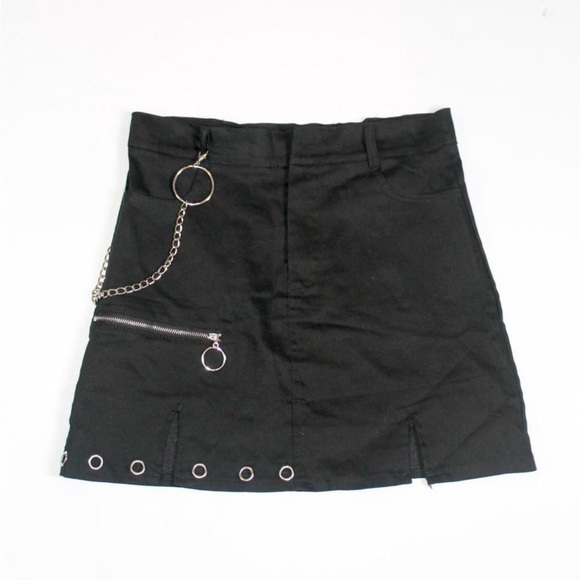 Dresses & Skirts - Black Mini Skirt with Grommet and Chain Detail